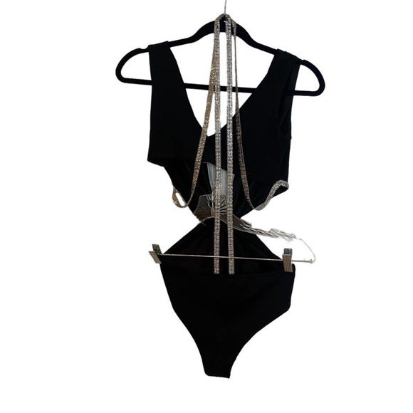 ‼️WOW🤩‼️ Yaura X Revolve Rema Bodysuit Tie Detail Black Size 8 US 6 NWT - Picture 4 of 10